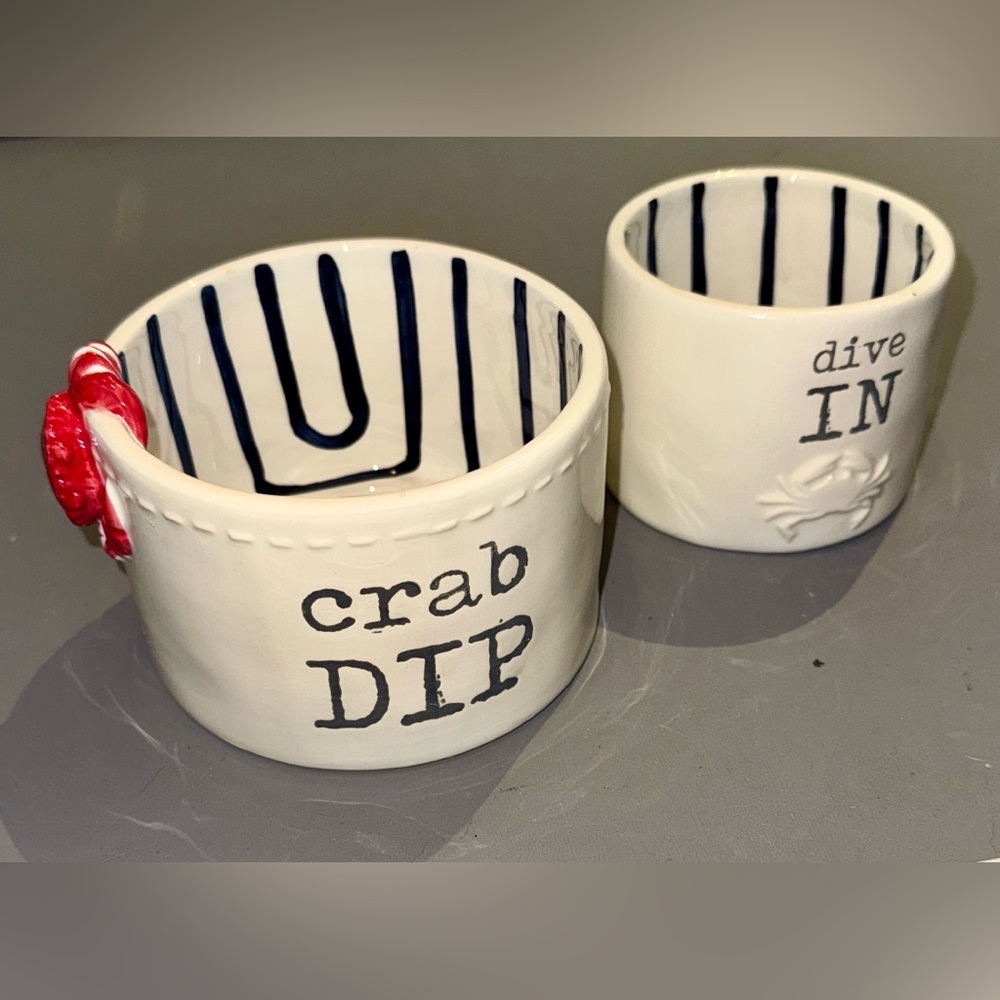 Mud Pie White and Blue Crab Dip Bowl Set